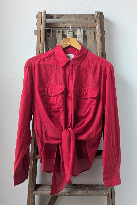 Nath Red Tied Cotton Shirt-- Welt Pockets Slit Pockets