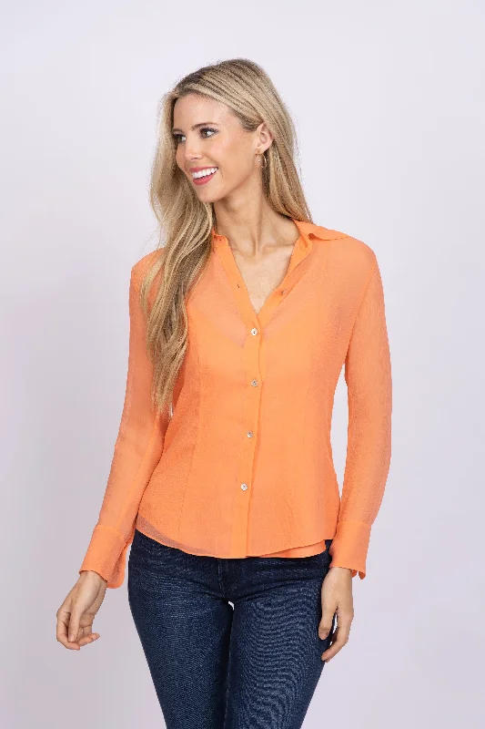 Vince Sheer Crinkled Silk Shirt-- Solid Color Striped Floral