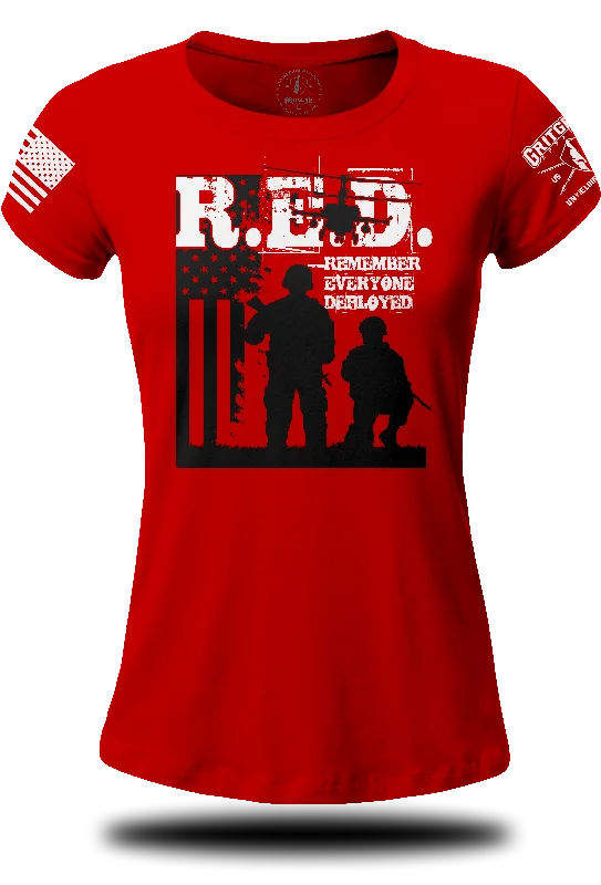 RED Two Soldiers Chopper Ladies T-shirt-- Striped Floral Plaid