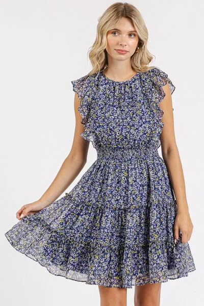 Mittoshop Ditsy Floral Print Ruffle Chiffon Mini Dress Stylish Summer Mini Dress