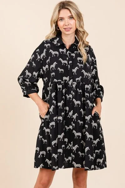 Mittoshop Zebra Print Button Down Shirt Mini Dress Fashionable Off-Shoulder Mini Dress Mittoshop Zebra Print Button Down Shirt Mini Dress Fashionable Off-Shoulder Mini Dress
