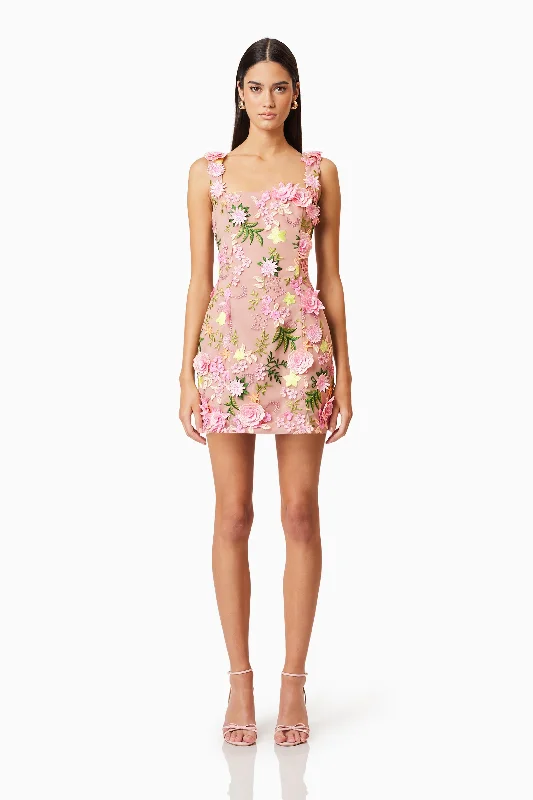 Aella Embroidered Mini Dress In Pink Trendy Cut-Out Mini Dress