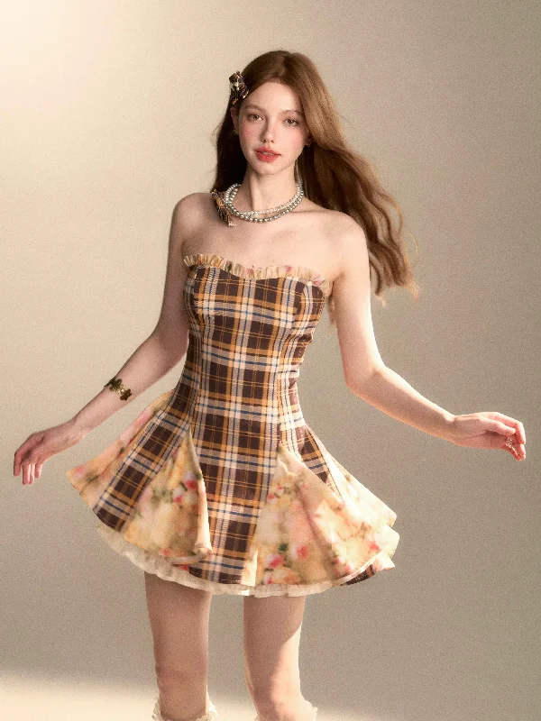 Plaid Corset Mini Dress Comfortable Smocked Mini Dress
