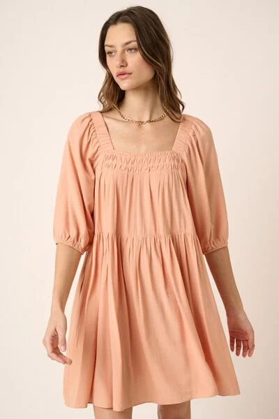 Mittoshop Pintuck Detail Tie Back Mini Dress Elegant Floral-Print Mini Dress