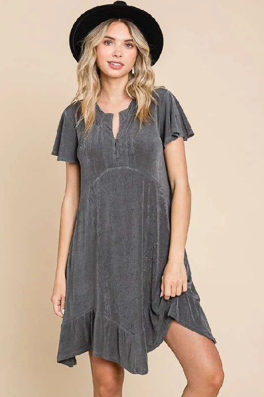 Uneven Ruffle Hem Mini Dress Cozy Satin Mini Dress