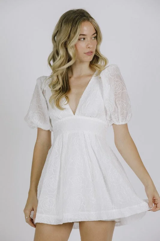 MONOCHROMATIC EMBOSSED FLORAL MINI DRESS Cozy T-Shirt Mini Dress
