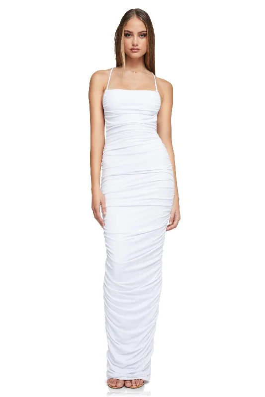 Nookie Flirt Maxi Dress - White Boat Neckline Classic
