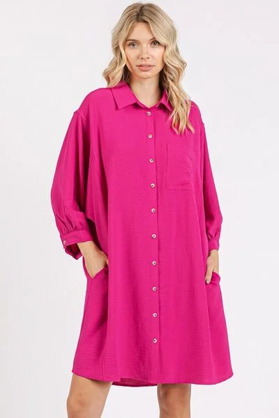 Mittoshop Airflow 3/4 Sleeve Buttoned Shirt Mini Dress Elegant Lace Mini Dress