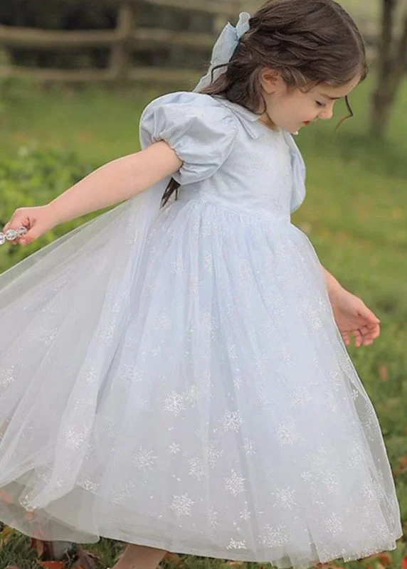 Cute Lighy Blue O-Neck Patchwork Wrinkled Tulle Kids Long Dress Summer XZ007 Tunics Versatile functional Cute Lighy Blue O-Neck Patchwork Wrinkled Tulle Kids Long Dress Summer XZ007 Tunics Versatile functional