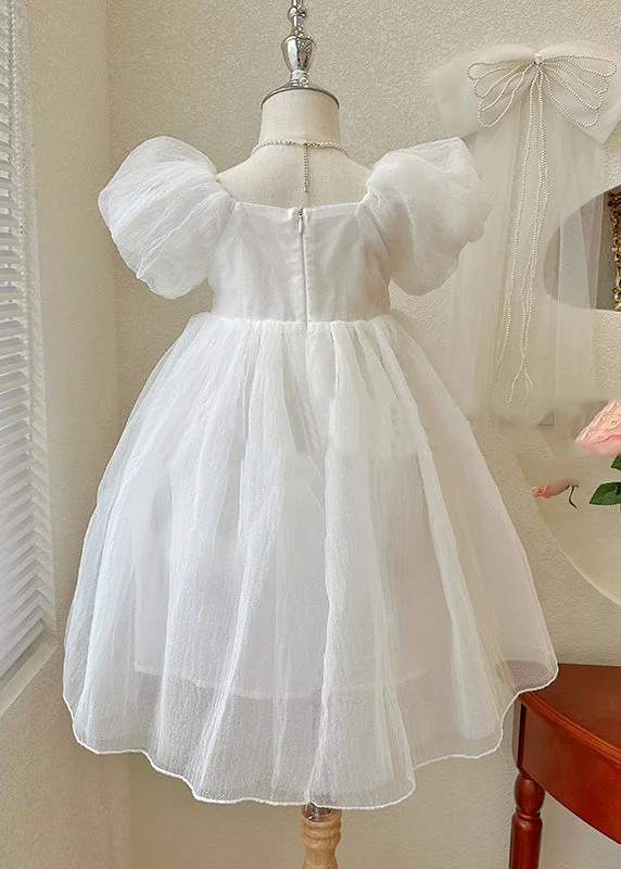 Simple White Square Collar Patchwork Tulle Girls Vacation Long Dresses Summer XZ043 Tunics Solid Classic Simple White Square Collar Patchwork Tulle Girls Vacation Long Dresses Summer XZ043 Tunics Solid Classic