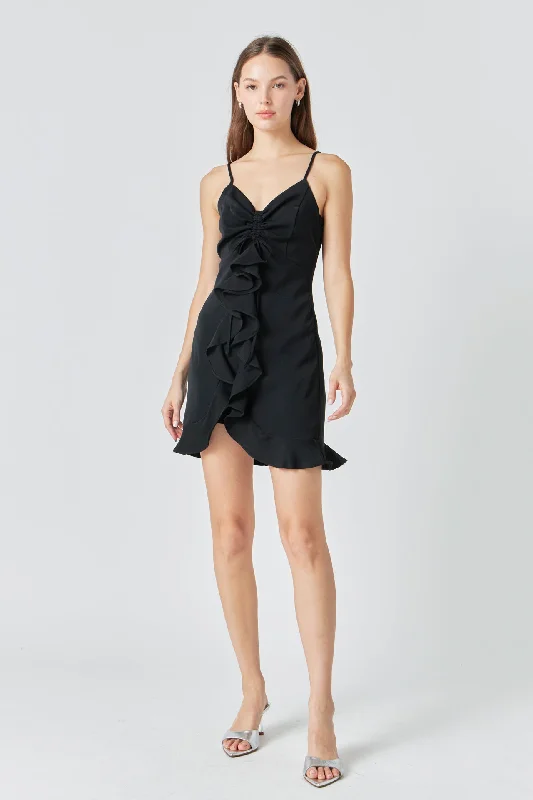 Endless Rose - Ruffled Mini Dress Cozy Long Sleeve Mini Dress