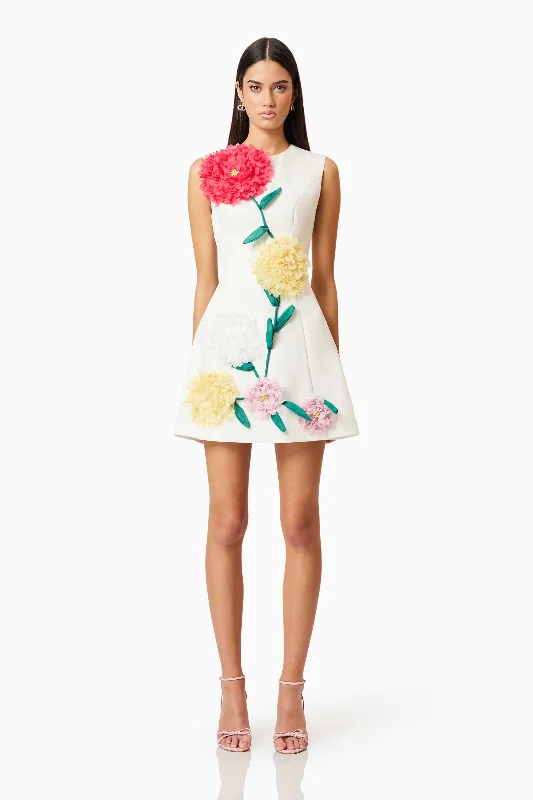 Buttercup Embroidered Mini Dress in Ivory Cozy Sweater Mini Dress