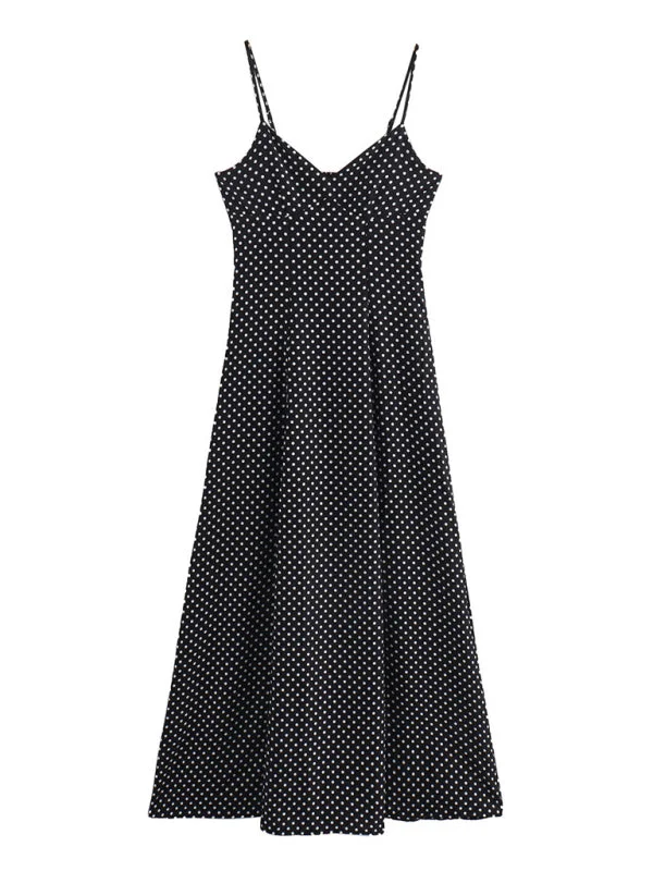 Polka Dot Print Spaghetti Strap Mini Dress Fashionable Mini Dress with Slits
