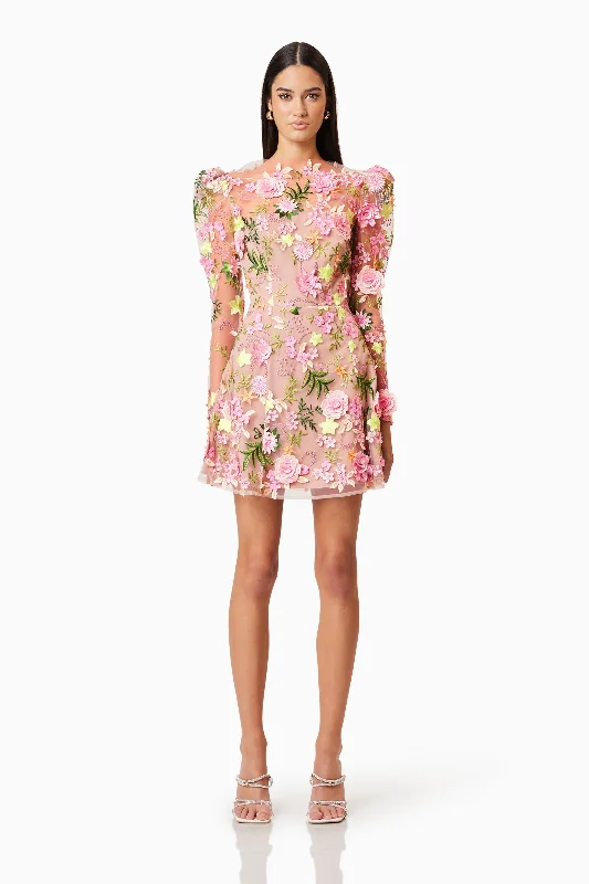 Aella A-line Floral Mini Dress In Pink Stylish Spaghetti Strap Mini Dress