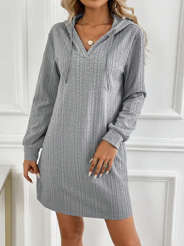 Blue Zone Planet |  Drawstring Long Sleeve Hooded Mini Dress Cozy Sweater Mini Dress