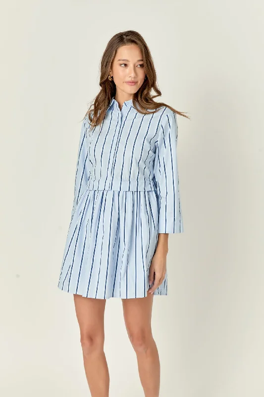 English Factory - Poppy Sailor Stripe Shirt Mini Dress Fashionable Pleated Mini Dress English Factory - Poppy Sailor Stripe Shirt Mini Dress Fashionable Pleated Mini Dress