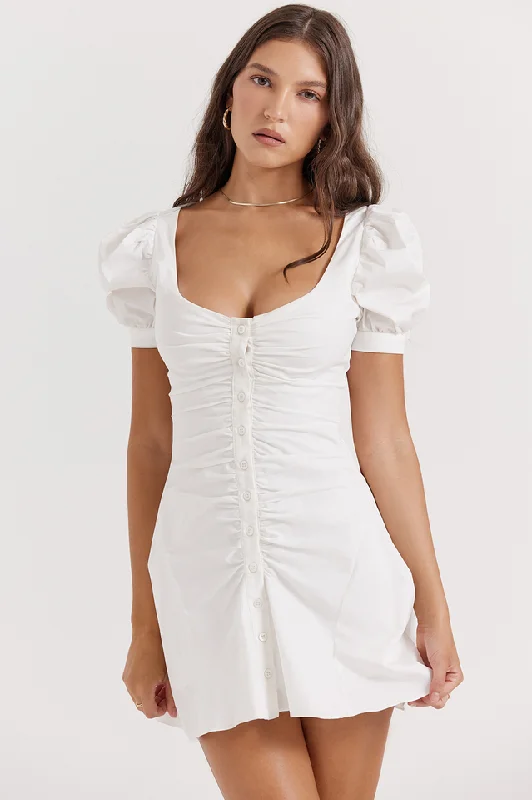 Hameda White Puff Sleeve Mini Dress Elegant Tulle Mini Dress