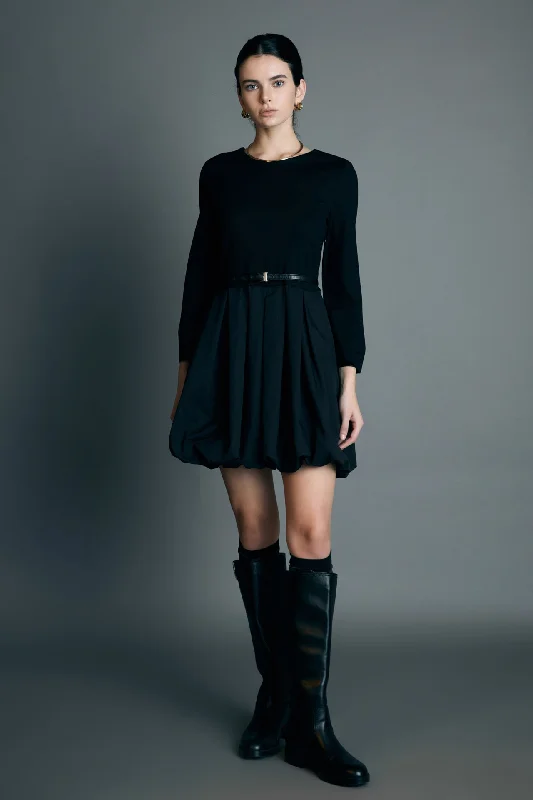 English Factory - Bubble Hem Mixed Media Mini Dress Stylish Summer Mini Dress