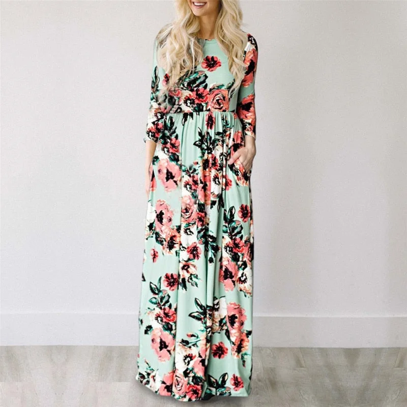 Women Summer Floral Print Maxi Dress White Boho Beach Dress Women Evening Party Long Dress Plus Size Vestidos Female Tunics Timeless classic