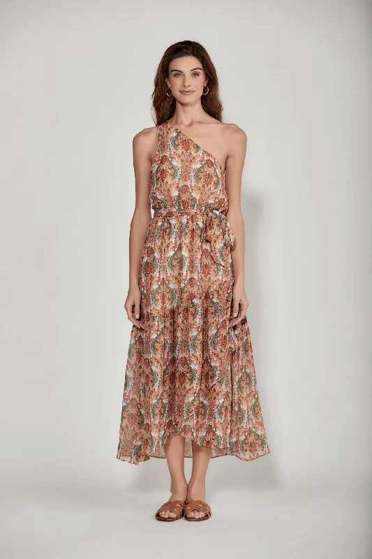 Molly Bracken One Shoulder Paisley Maxi Dress Tunics Yoga stretchy