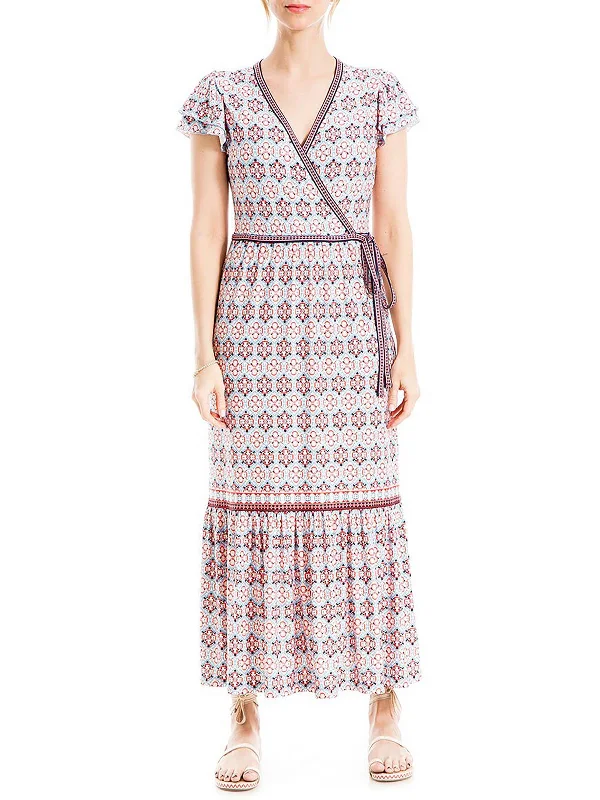 Womens Floral Faux Wrap Midi Dress Tunics Gym athletic