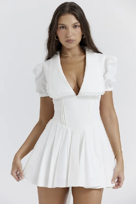Piera White Pleated Mini Dress Trendy Wraparound Mini Dress