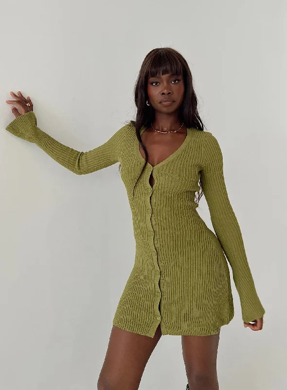 Waldin Long Sleeve Mini Dress Olive Tunics Custom made