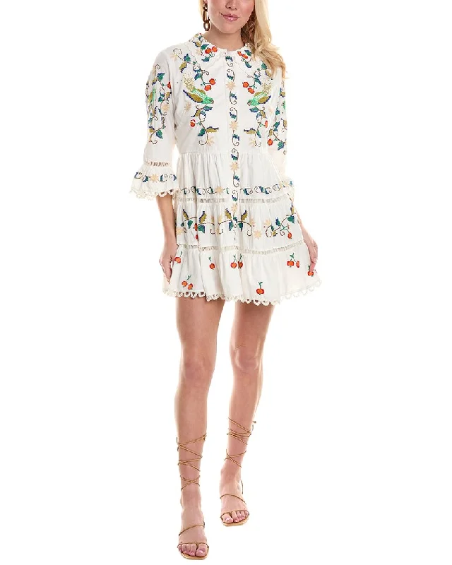 FARM Rio Pitanga Embroidered Mini Dress Turtleneck Warm Winter