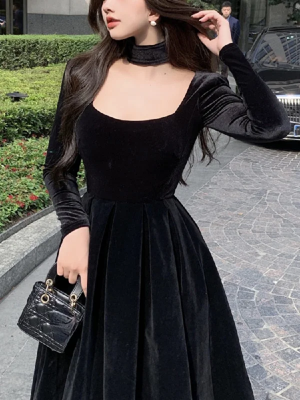 Zjkrl Velvet Elegant Evening Party Midi Dresses Ladies Black France Vintage Dress Women New Winter Korean One-piece Dress Autumn Tunics Luxurious high-end Zjkrl Velvet Elegant Evening Party Midi Dresses Ladies Black France Vintage Dress Women New Winter Korean One-piece Dress Autumn Tunics Luxurious high-end