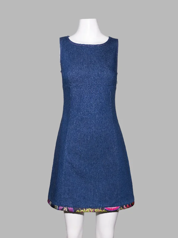 Iceberg History 2000 indigo denim mini dress with looney tunes trim - IT sz 38 Trendy Bodycon Mini Dress