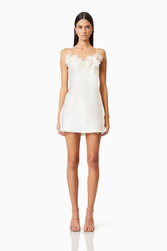 Katalina 3D Mini Dress In White Cozy Knit Mini Dress