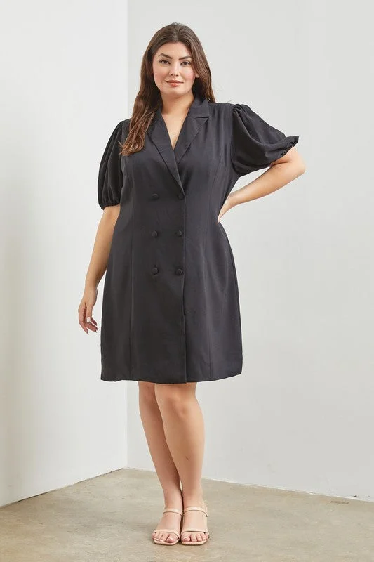 PLUS BLAZER BUTTON UP MINI DRESS Comfortable Zip-Up Mini Dress