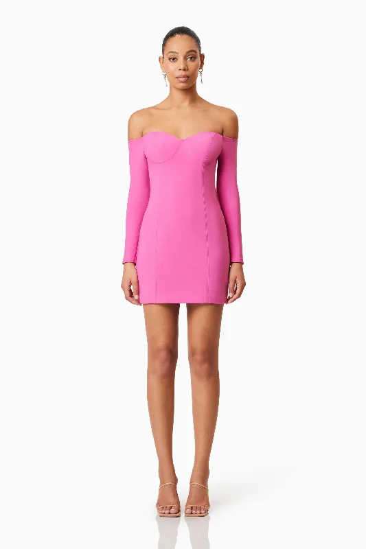 Janelle Long Sleeve Mini Dress In Pink Cozy Ribbed Mini Dress