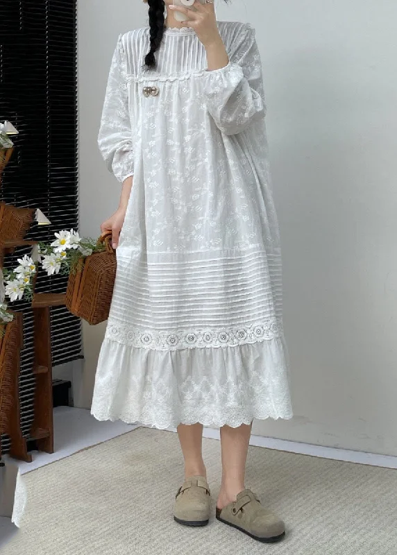 Cute White Embroidered Ruffled Patchwork Wrinkled Cotton Maxi Dress Long Slee BV030 Tunics Polka dots Cute White Embroidered Ruffled Patchwork Wrinkled Cotton Maxi Dress Long Slee BV030 Tunics Polka dots