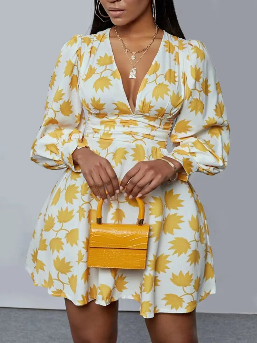Bonnyshow Plus Size Women Dresses Floral Print A Line Dress Long sleeve causal V Neck Mini Dress Autumn NEW office Elegant dress Chic Mini Dress with V-Neck Bonnyshow Plus Size Women Dresses Floral Print A Line Dress Long sleeve causal V Neck Mini Dress Autumn NEW office Elegant dress Chic Mini Dress with V-Neck