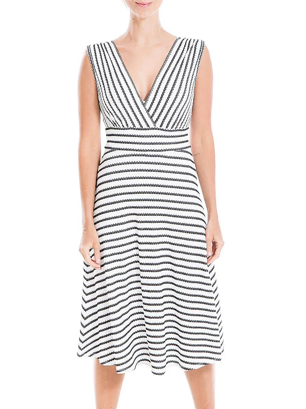 Womens Striped V-Neck Fit & Flare Dress Tunics Canvas sturdy