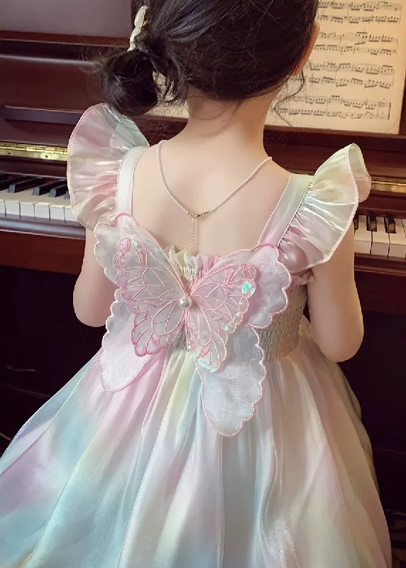 Cute Rainbow Wrinkled Bow Pearl Tulle Girls Maxi Dresses Sleeveless XZ034 Tunics Designer luxury