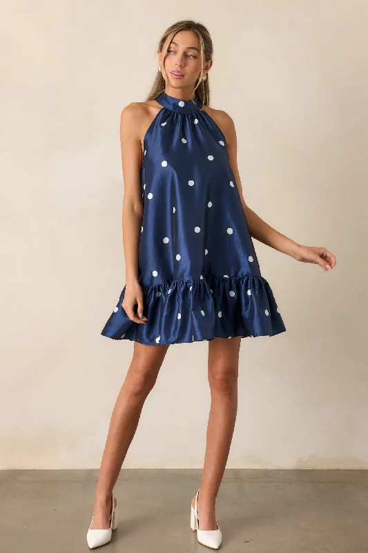 Sweet Soirée Navy Halter Polka Dot Mini Dress Tunics Plaid country