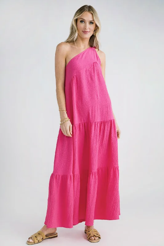 Solution One Shoulder Bow Tiered Maxi Dress Tunics Fleece cozy