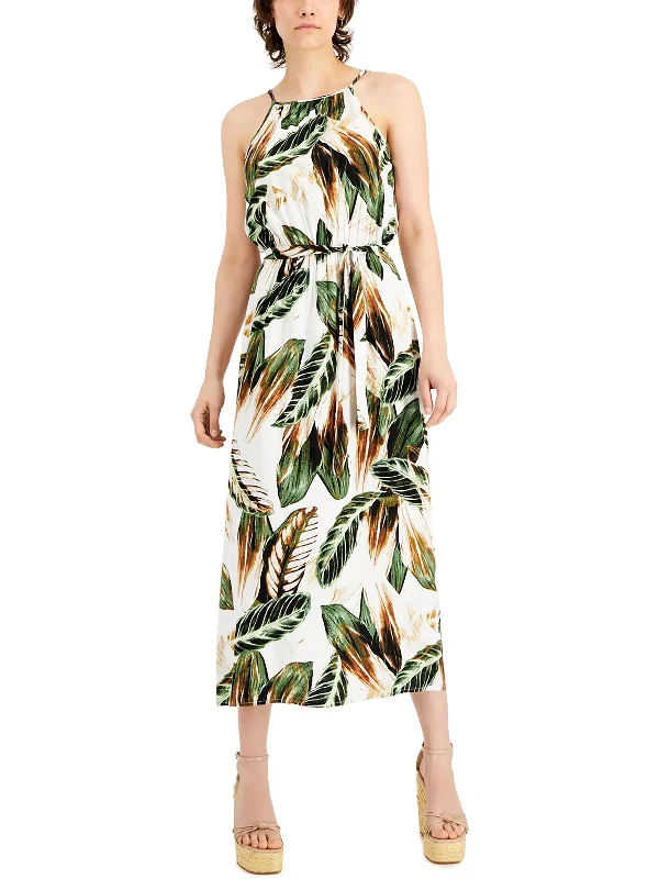 Petites Womens Printed Long Maxi Dress Tunics Formal black