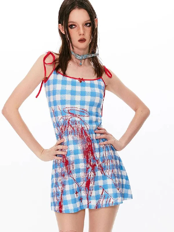 Plaid Waist Mini Dress Stylish Ruffle Mini Dress