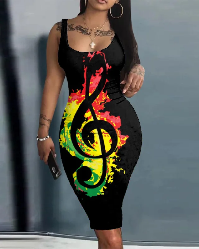 Reggae Music Symbols Bodycon Scoop Neck Mini Dress Stylish Spaghetti Strap Mini Dress