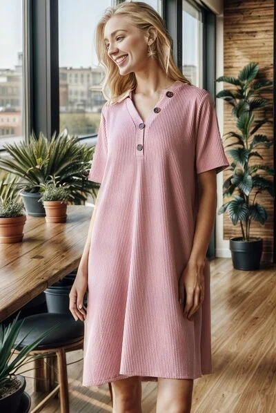 Heimish Full Size Solid Ribbed Mini Dress with Button Plus Size Cozy Knit Mini Dress Heimish Full Size Solid Ribbed Mini Dress with Button Plus Size Cozy Knit Mini Dress