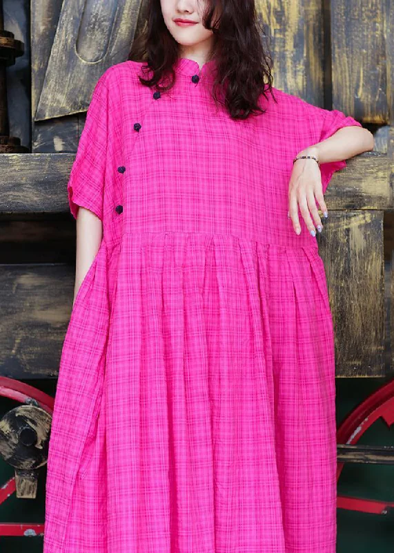 Loose Rose Button Pockets Linen Long Dresses Summer MN047 Tunics Long Elegant