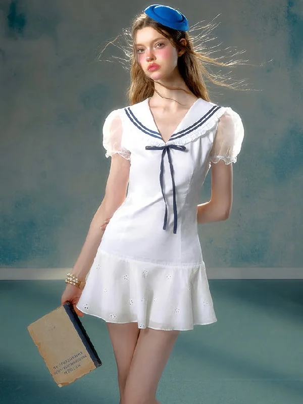 Sailor Mini Dress Elegant Mini Dress with Pleats