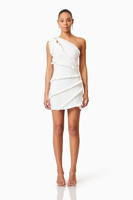 Kimberly Frill Mini Dress in White Fashionable Summer Mini Dress