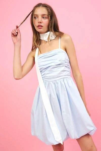 Mittoshop Ruched Detail Bubble Hem Mini Dress Chic Halter Mini Dress