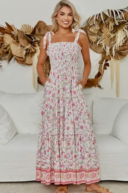 Lorena Shirred Maxi Dress - Pink Tunics Bestseller popular