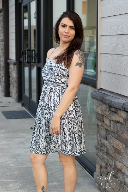 Lucy Mini Dress (Black & White) Chic Pleated Mini Dress