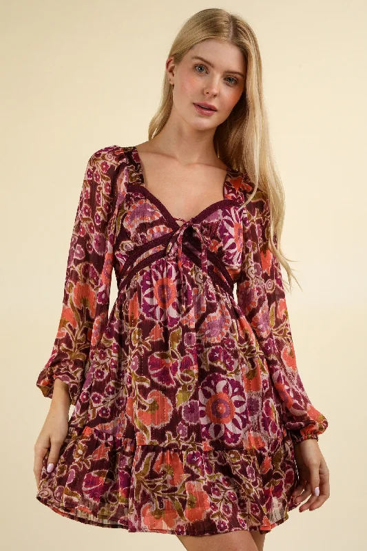 Lacetrim Detail Printed Mini Dress Classic White Mini Dress